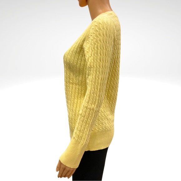 Eddie Bauer Scoop Neck Cable Knit Henley Sweater Pullover Womens Large Yellow - Picture 2 of 8